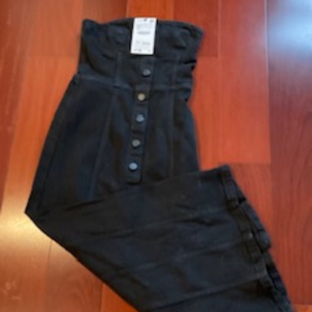 Zara Denim Bustier Midi Button Front Dress